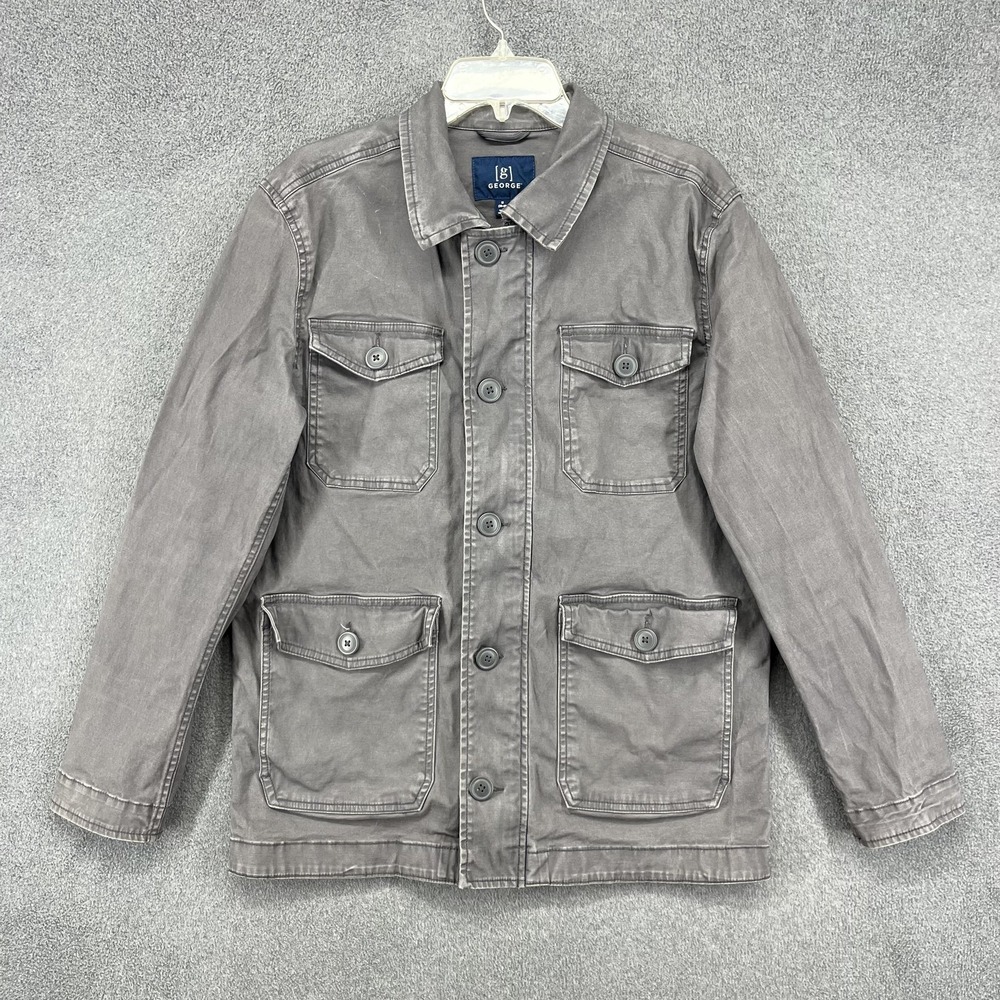 George Jacket Mens Medium Gray Utility Chore Field Coat Button Front Pockets